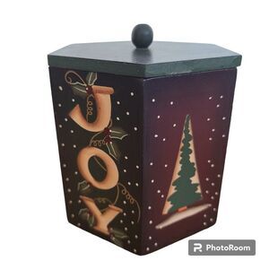 Crazy Mountain Vintage Christmas Votive Candle Holder Wooden Box With Lid